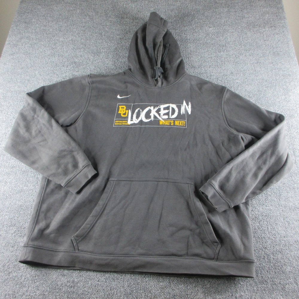 Baylor Bears Hoodie Mens 3XL Gray NCAA College Nike Locked In Sweatshirt Graphic